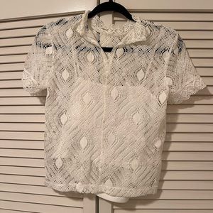 Zara - cropped white crochet knit short sleeves